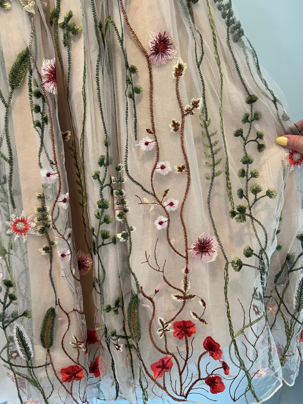Girls Cream Floral Embroidered Tulle Halter Dress - Picture 4 of 4